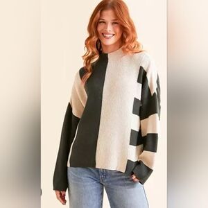 Blu Pepper Green and Cream Colorblock Sweater Size Large PTP 26
